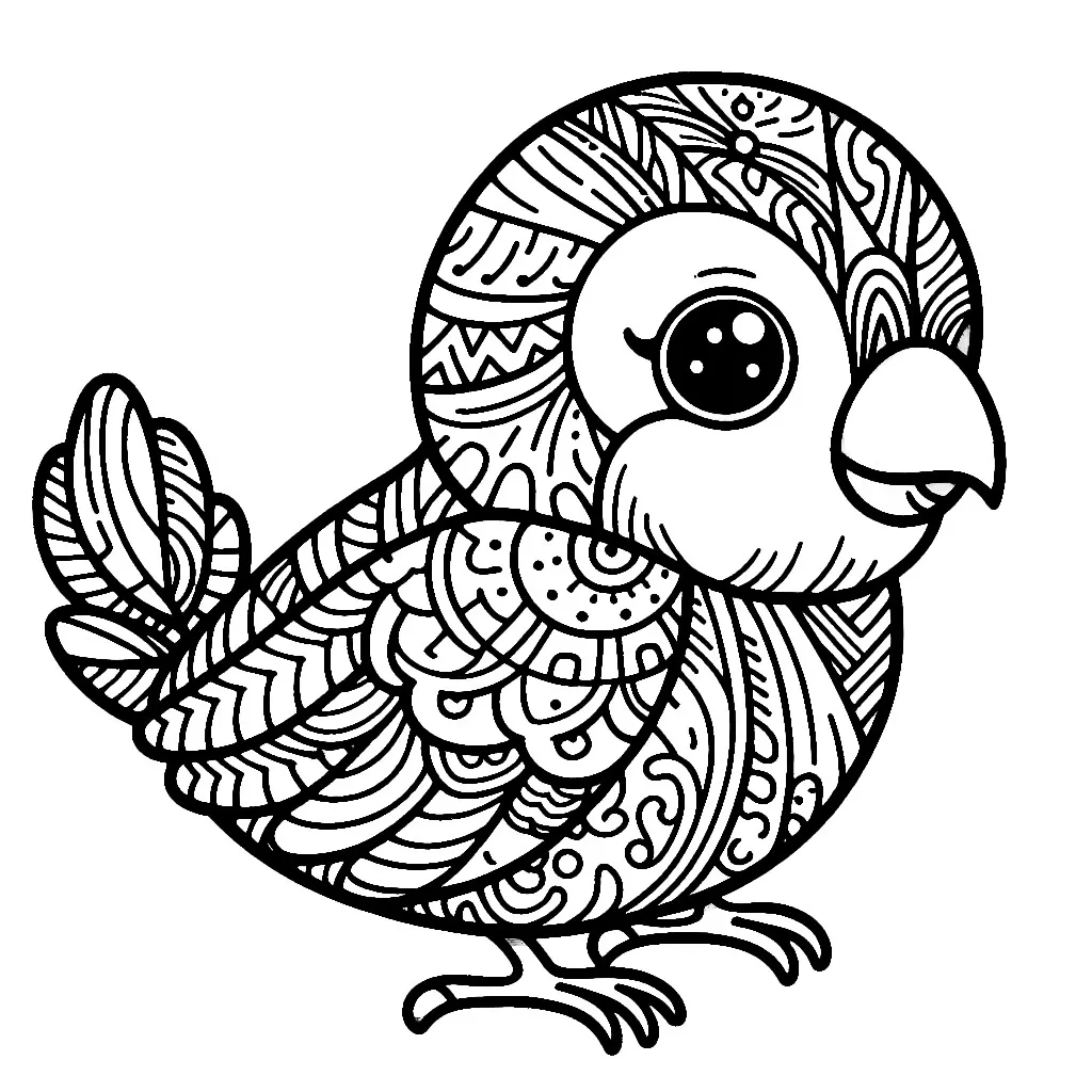 Baby Bird Parrot with Artistic Patterns 🐦🎨❤️ Coloring Page