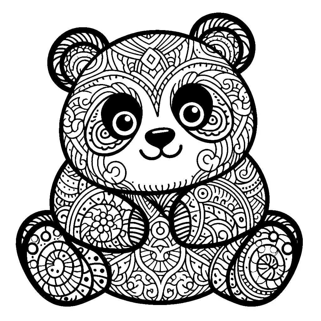 Baby Panda with Artistic Patterns 🐼🎨❤️ Coloring Page