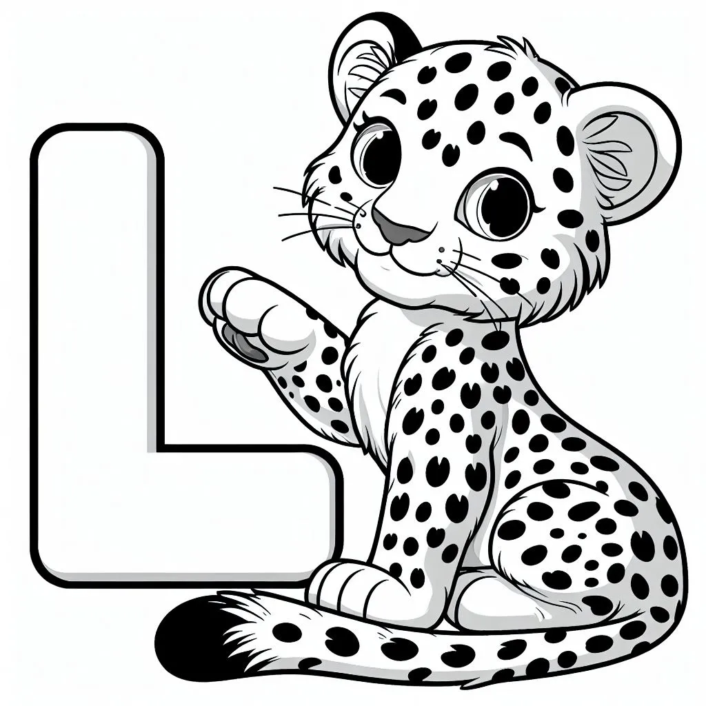 Baby Leopard with Letter L 🐆👶🔠 Coloring Page