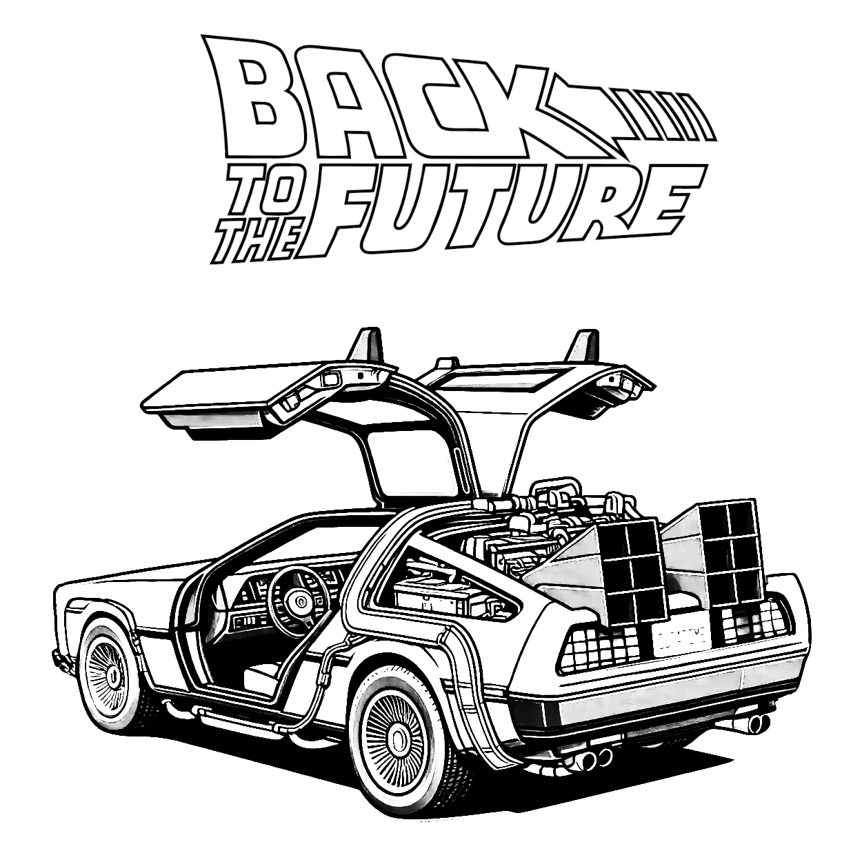 Back to the Future Movie Delorean Time Machine Car 🚗🕰️🎥 Coloring Page
