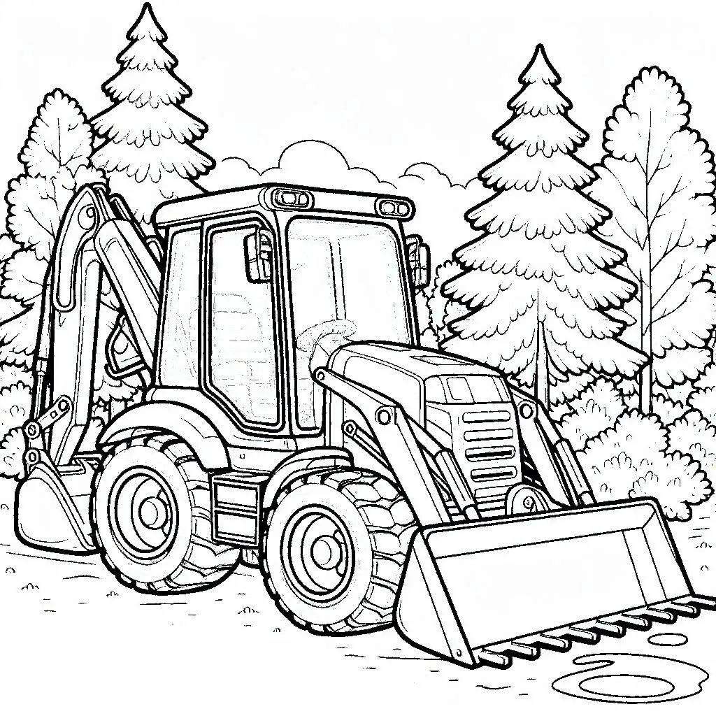 Backhoe Loader Construction or Farming Tractor Vehicle 🚜🚧 Coloring Page