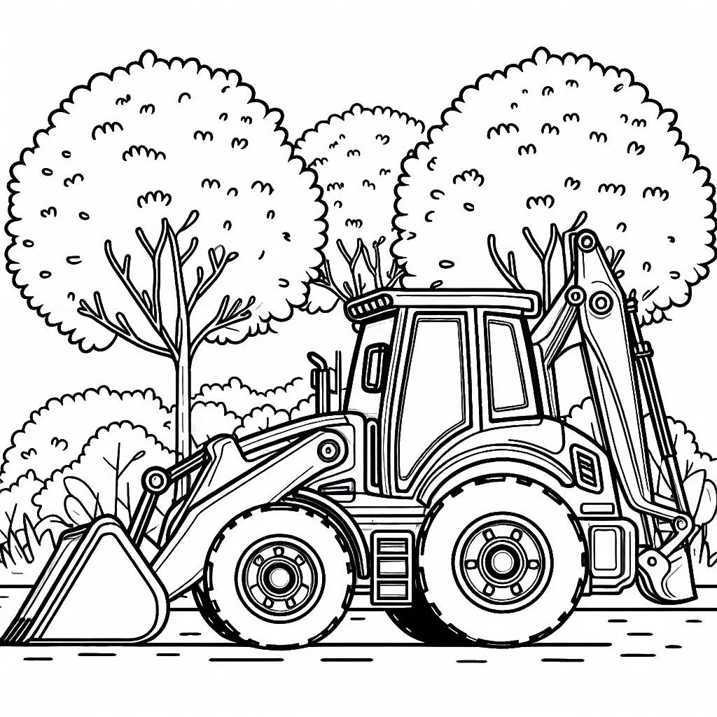 Backhoe Loader Construction or Farming Tractor Vehicle 🚜🚧 Coloring Page