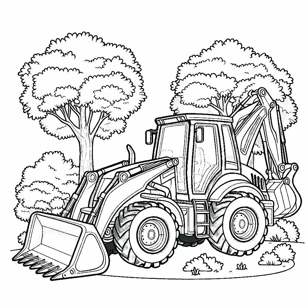 Backhoe Loader Construction or Farming Vehicle 🚧🚜 Coloring Page