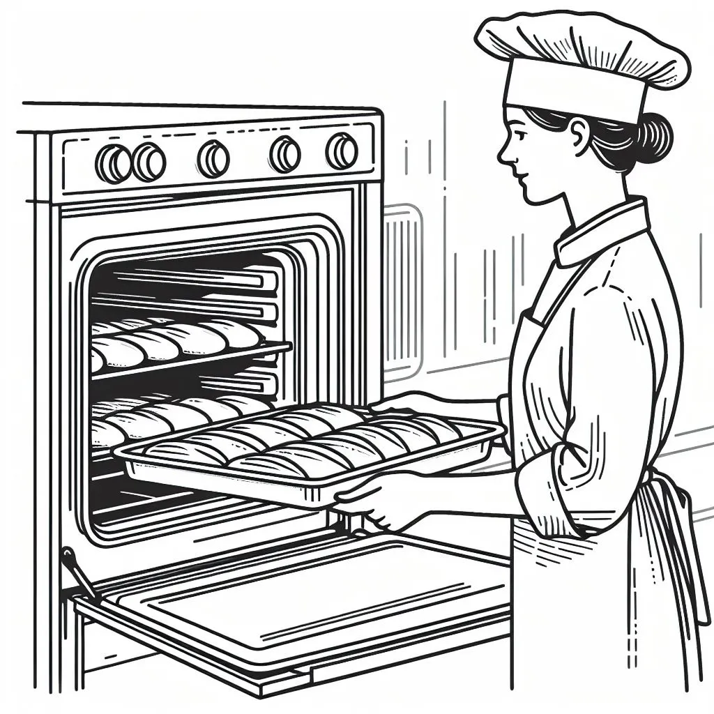 Baker loading Breads in Oven to Bake 🍞👨‍🍳 Coloring Page
