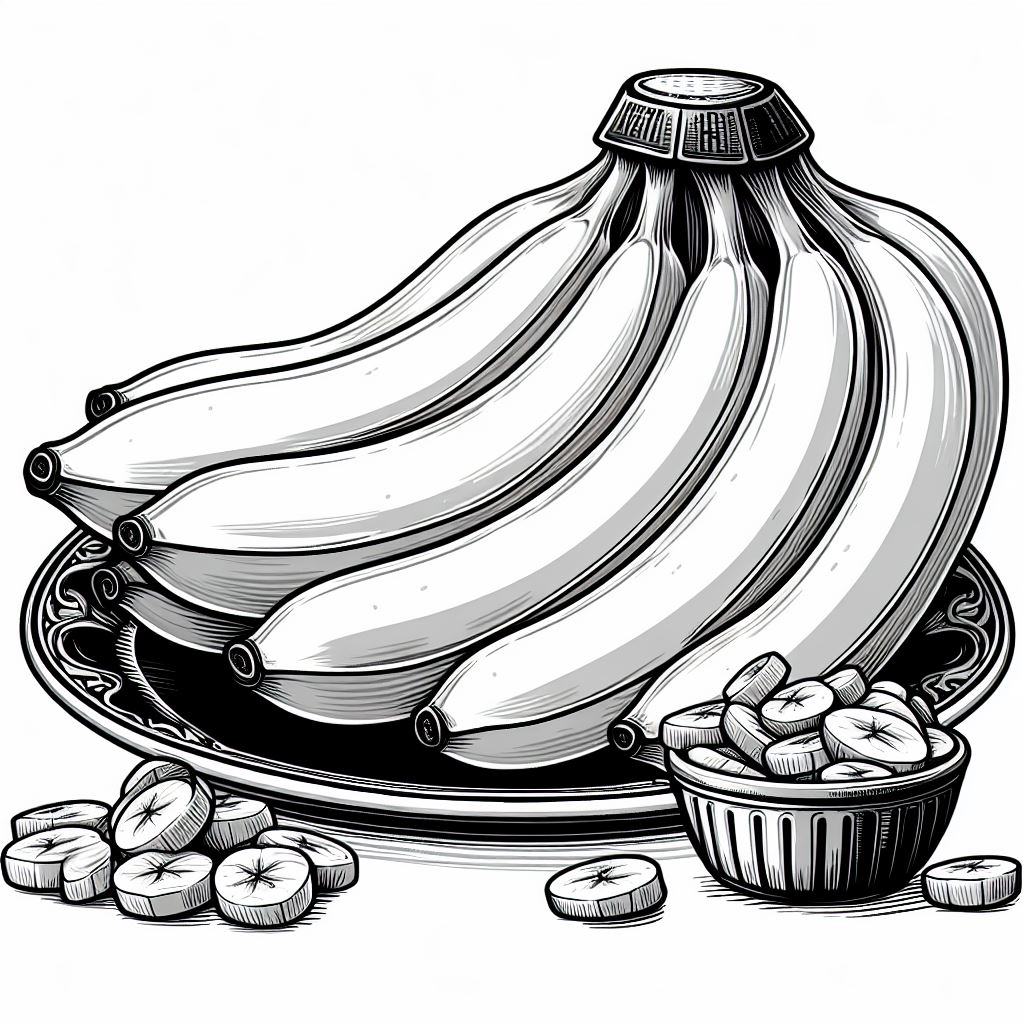 Bananas on Plate with Slices 🍌🍽️ Coloring Page
