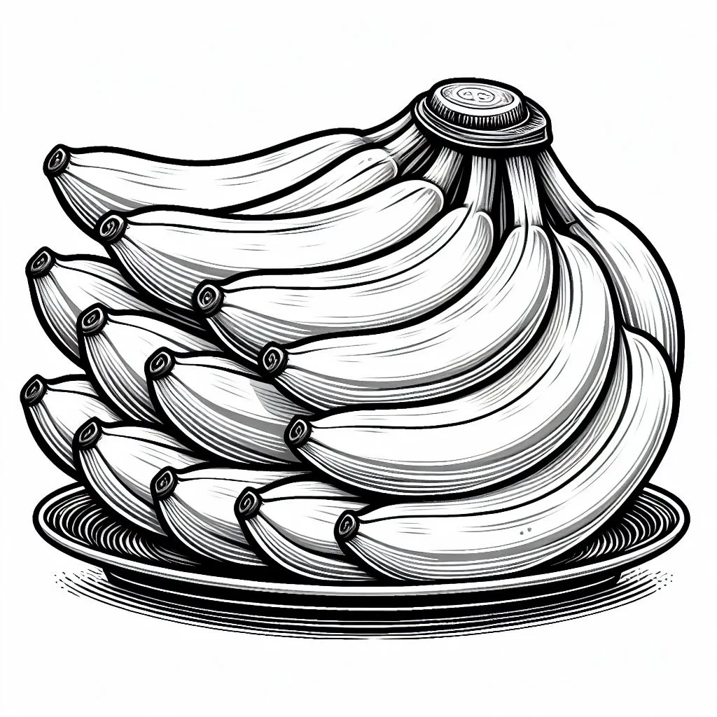Bananas on Plate 🍌🍽️ Coloring Page