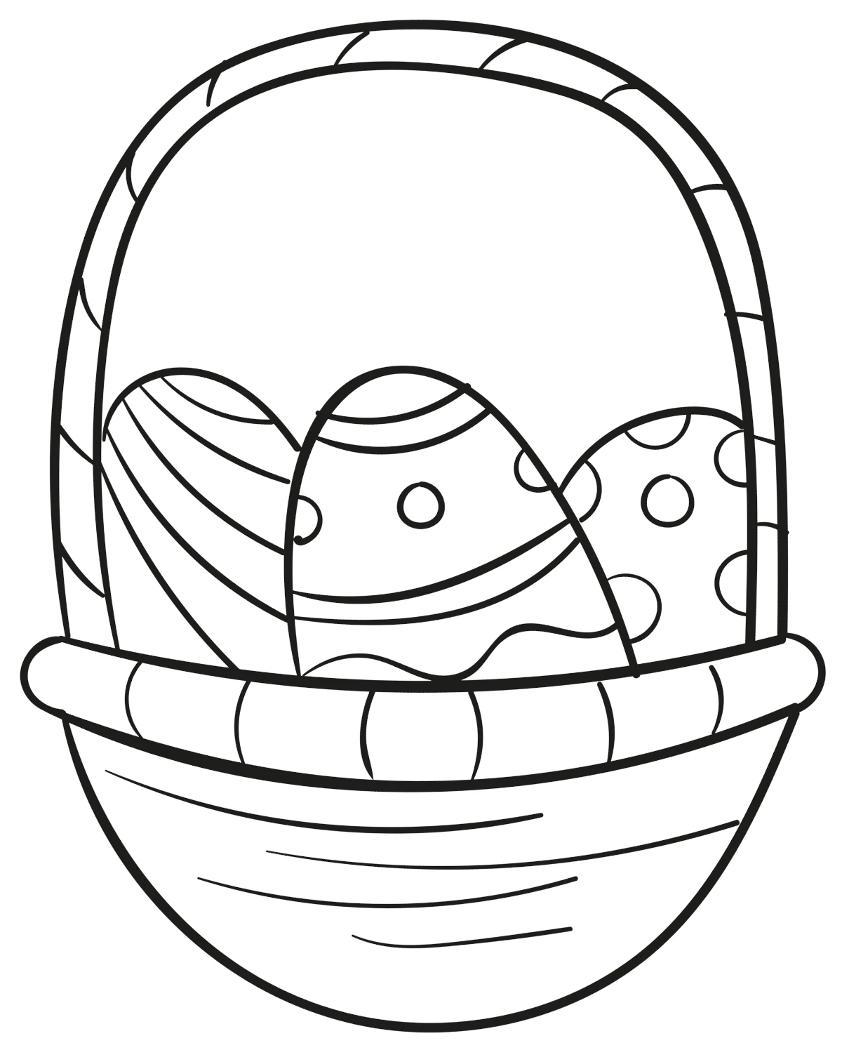 Basket with Three Decorated Easter Eggs 🥚🌸🎨🐇 Coloring Page