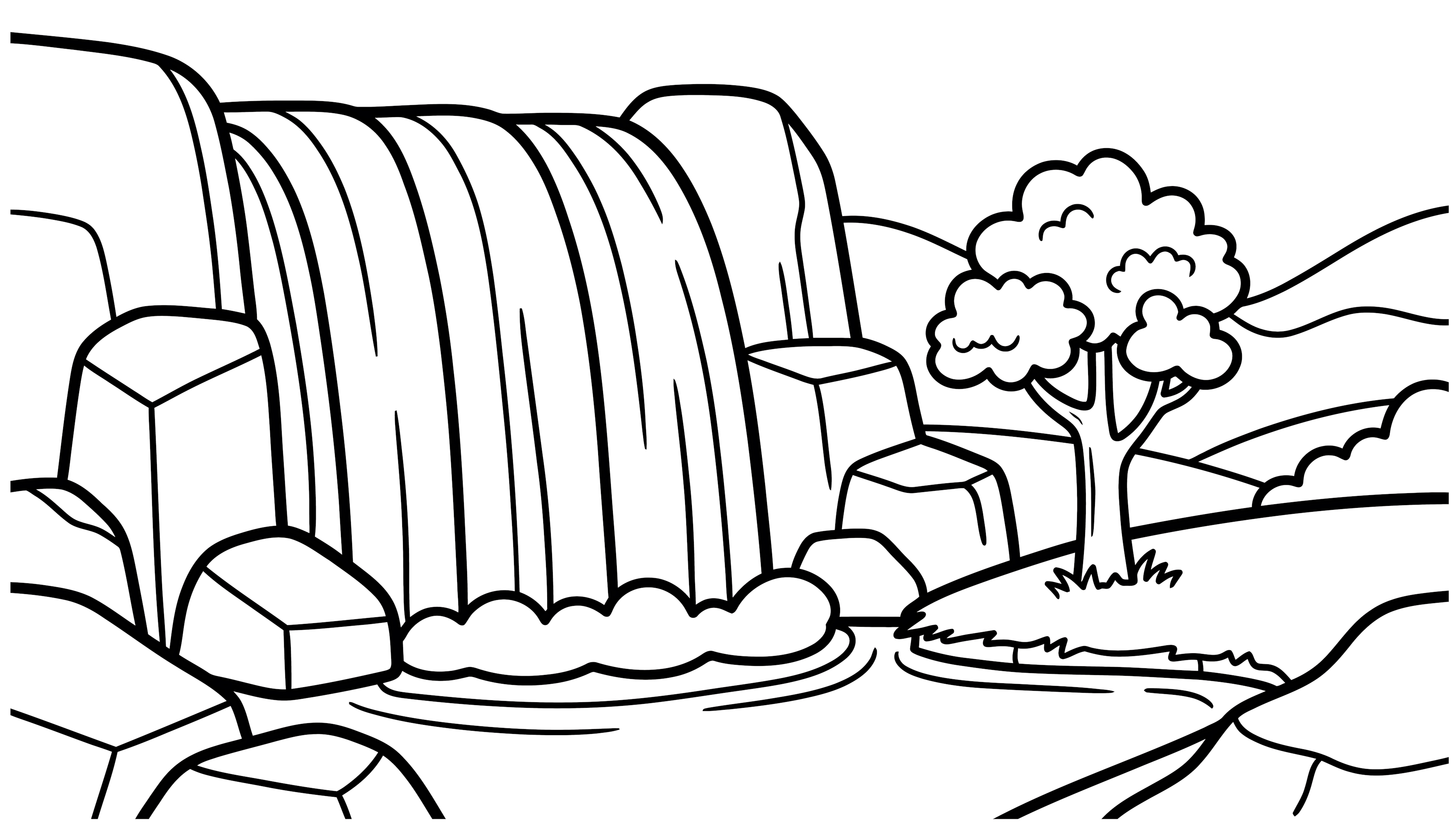 Beautiful Waterfall Landscape 🌊🌿⛰️ Coloring Page