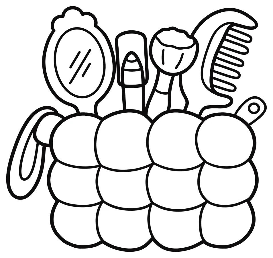 Beauty Accessories Bag with Makeup and Hair Tools 💄💇‍♀️ Coloring Page