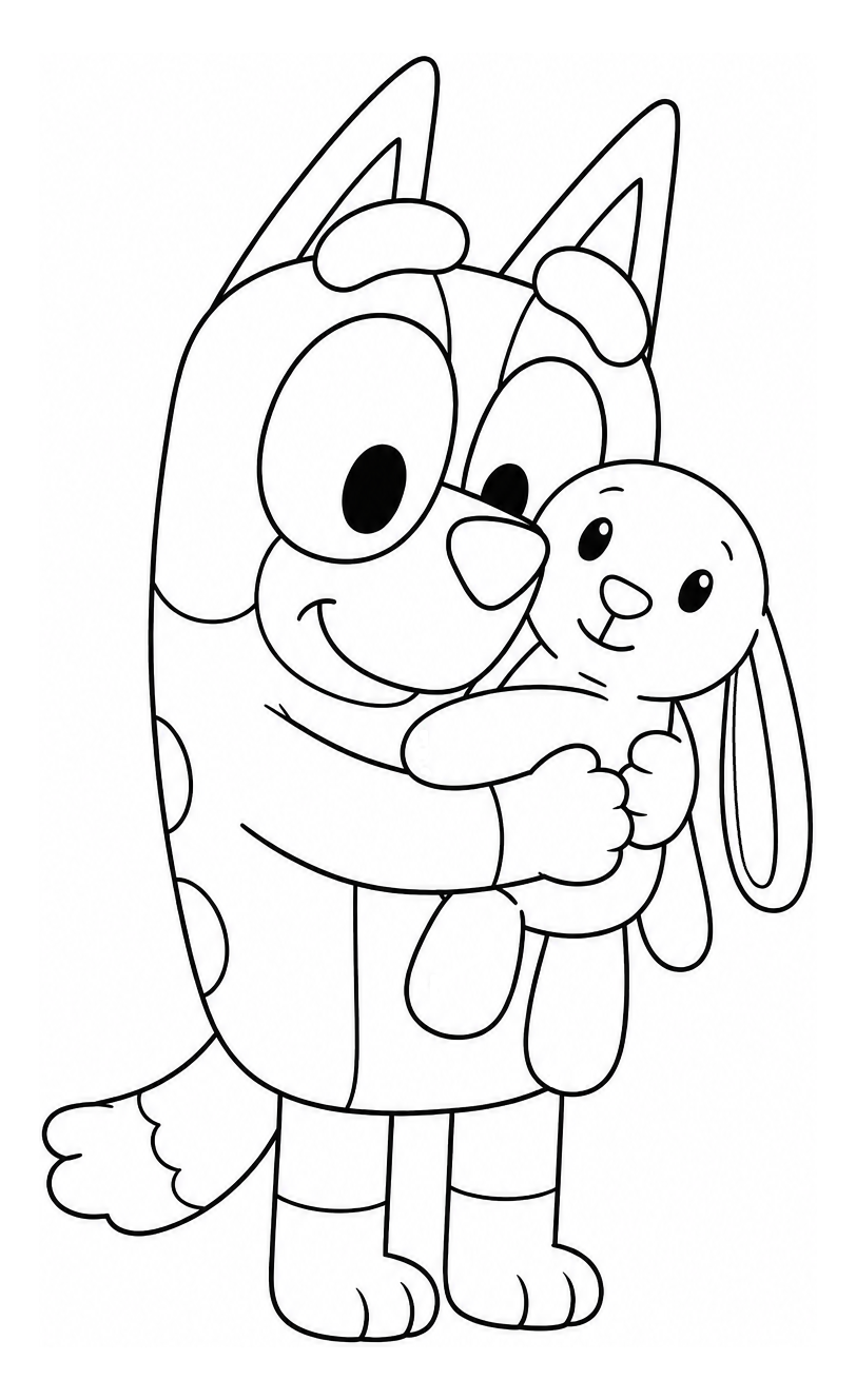 Bingo Hugging Her Favorite Bunny Floppy 🐶🐰💖 Coloring Page