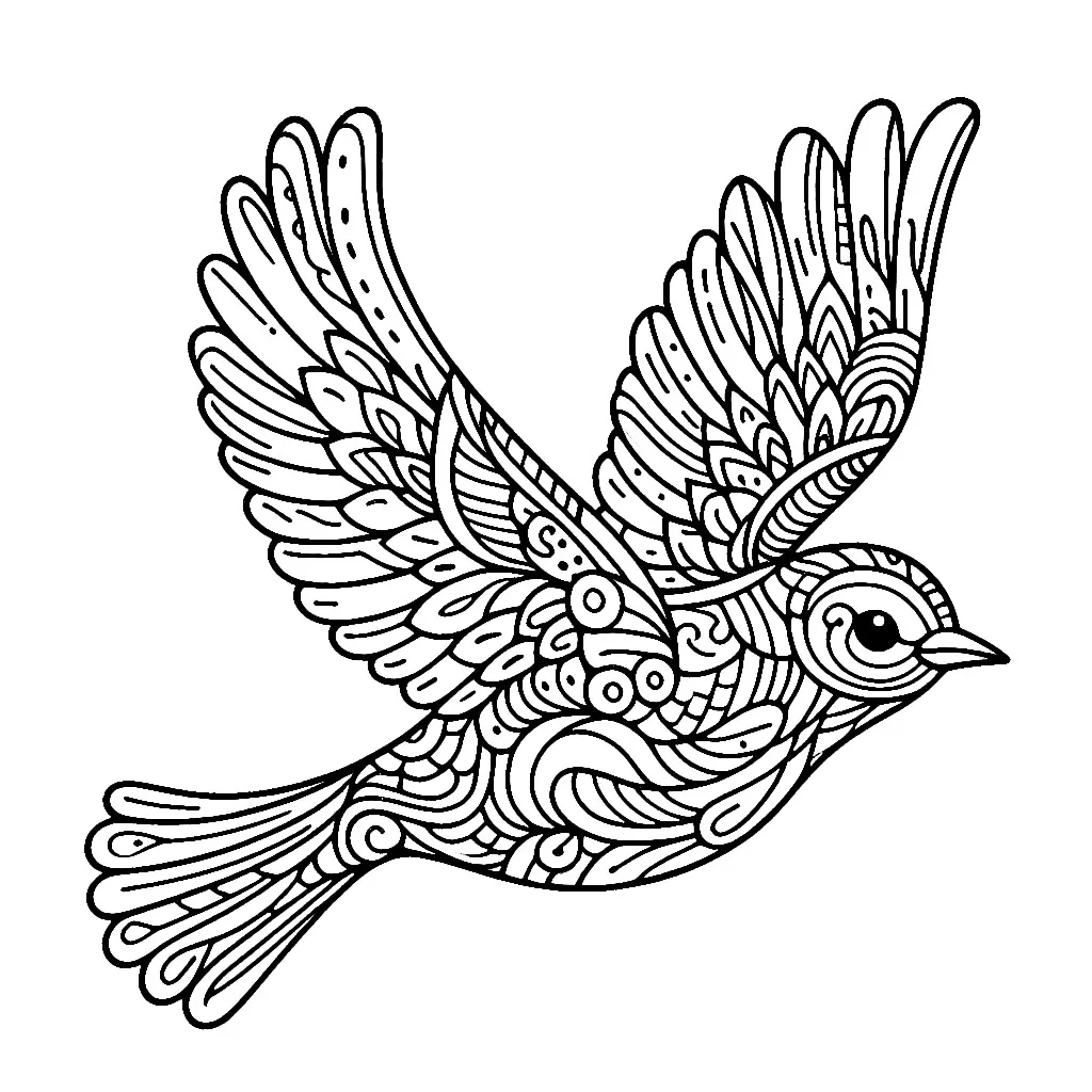 Bird Flying with Artistic Pattern 🐦🎨✨ Coloring Page