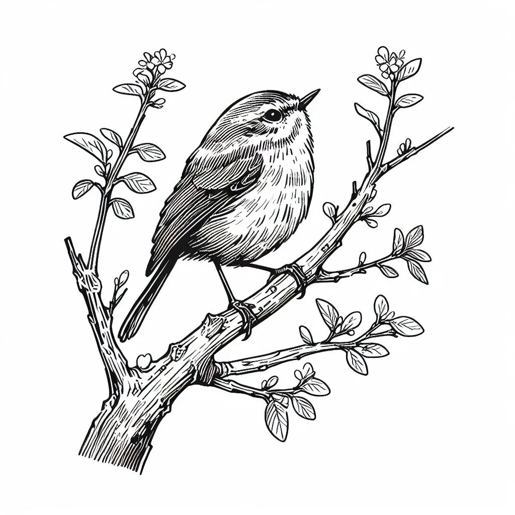 A Bird on a Branch 🐦🌿 Coloring Page