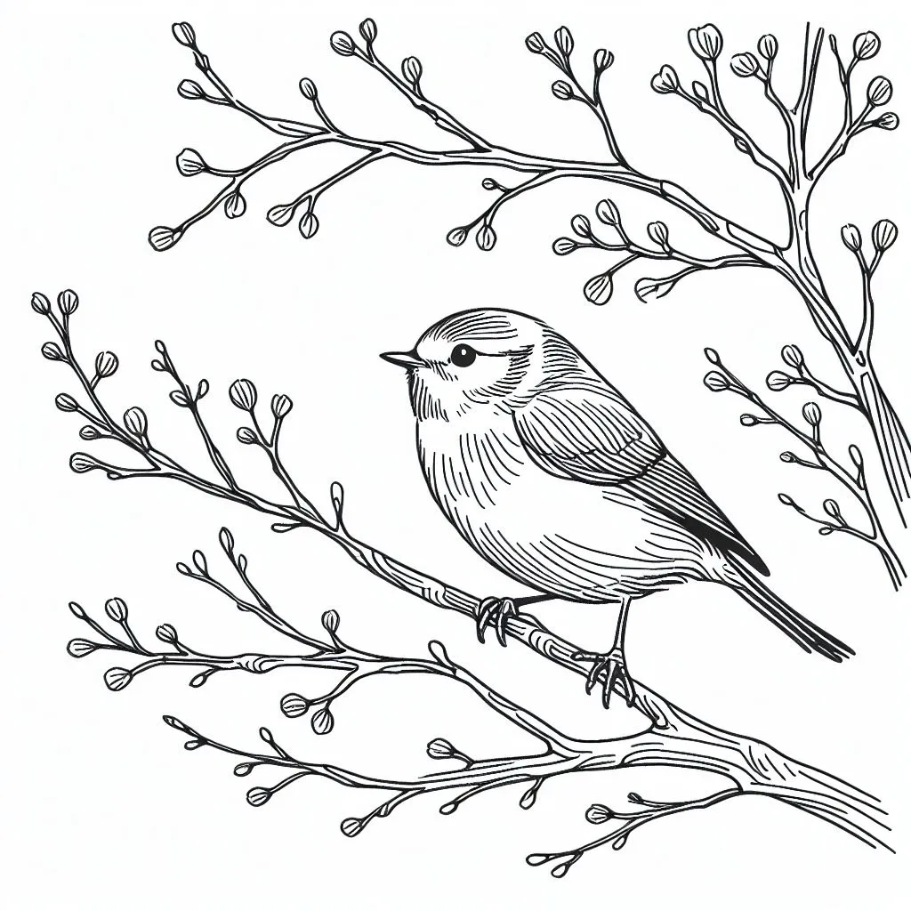 A Bird on a Branch 🐦🌿 Coloring Page