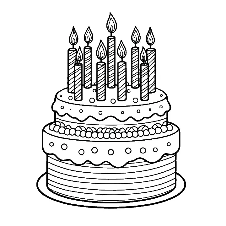 Birthday Cake 9 Candles 🎂🕯️ Coloring Page