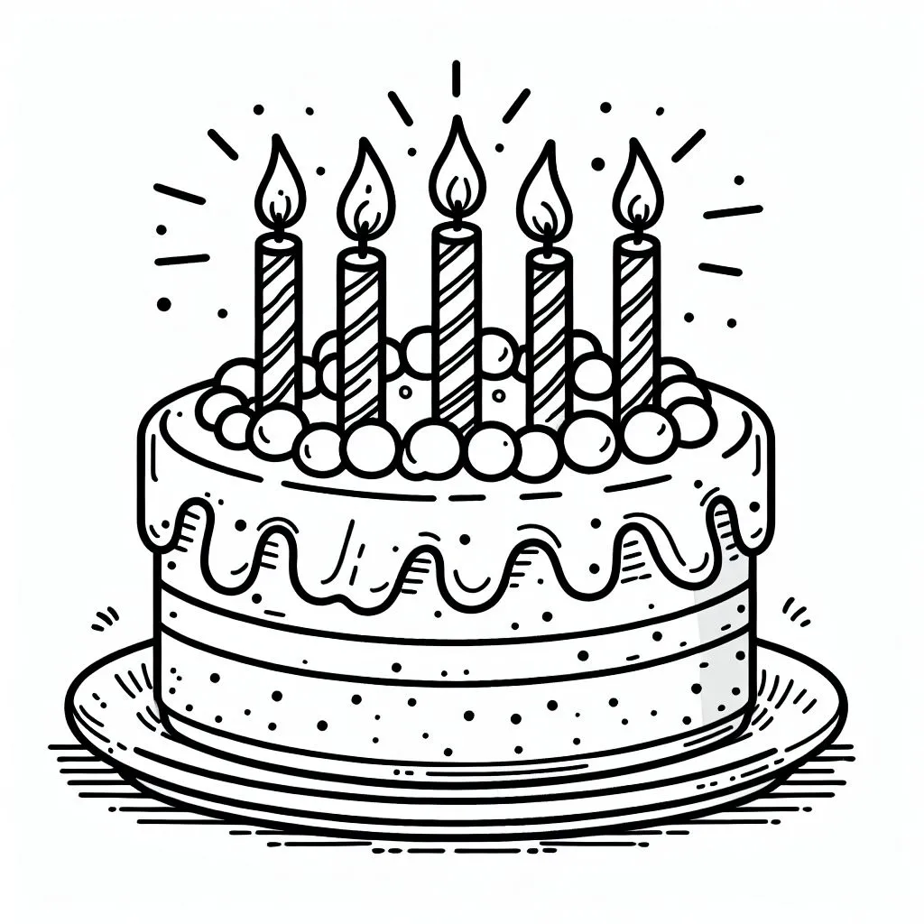Birthday Cake with 5 Candles 🎂🕯️ Coloring Page