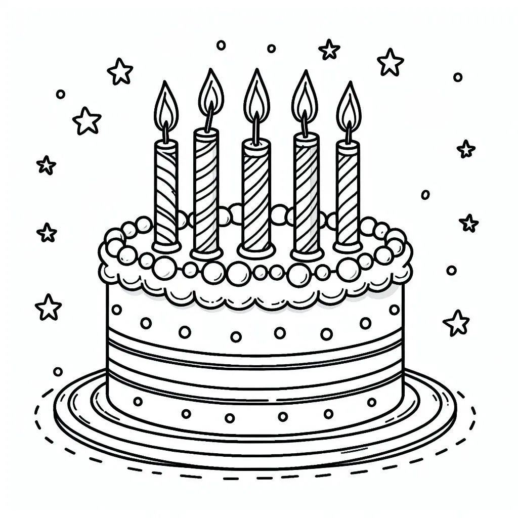 Birthday Cake with 5 Candles 🎂🕯️ Coloring Page