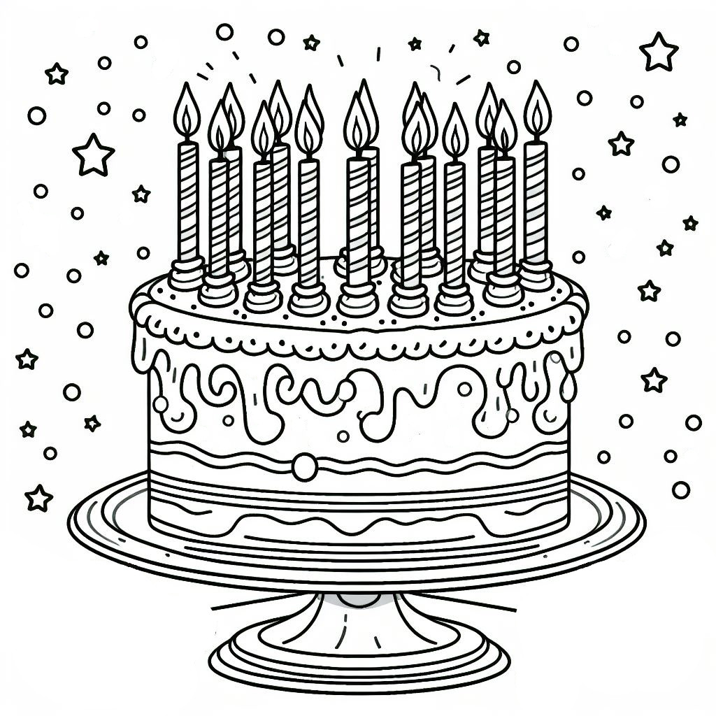 Birthday Cake with Candles 🎂🕯️ Coloring Page