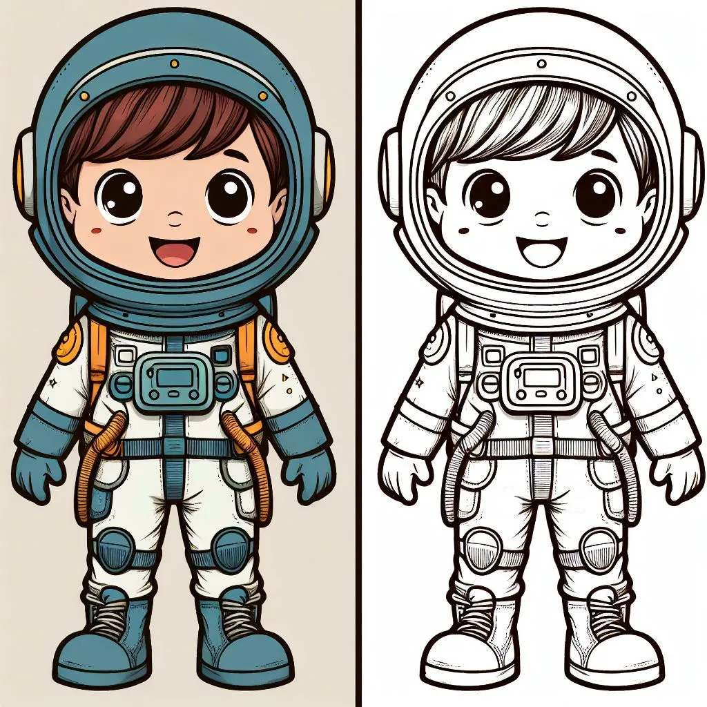 Boy in Astronaut Suit 🚀👨‍🚀🌌 Coloring Page