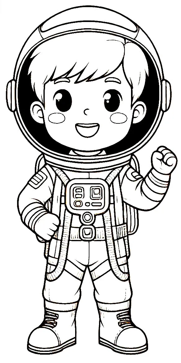 Boy in Astronaut Suit Showing Fist 🚀👨‍🚀🌌 Coloring Page