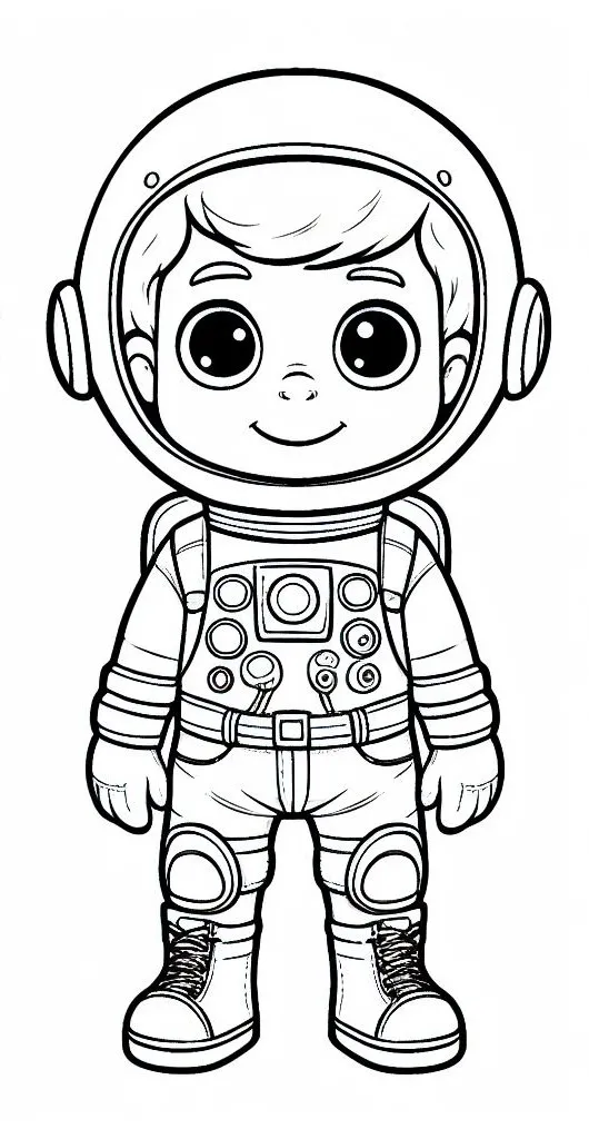 Boy in Astronaut Standing in Suit 🚀👨‍🚀🌌 Coloring Page