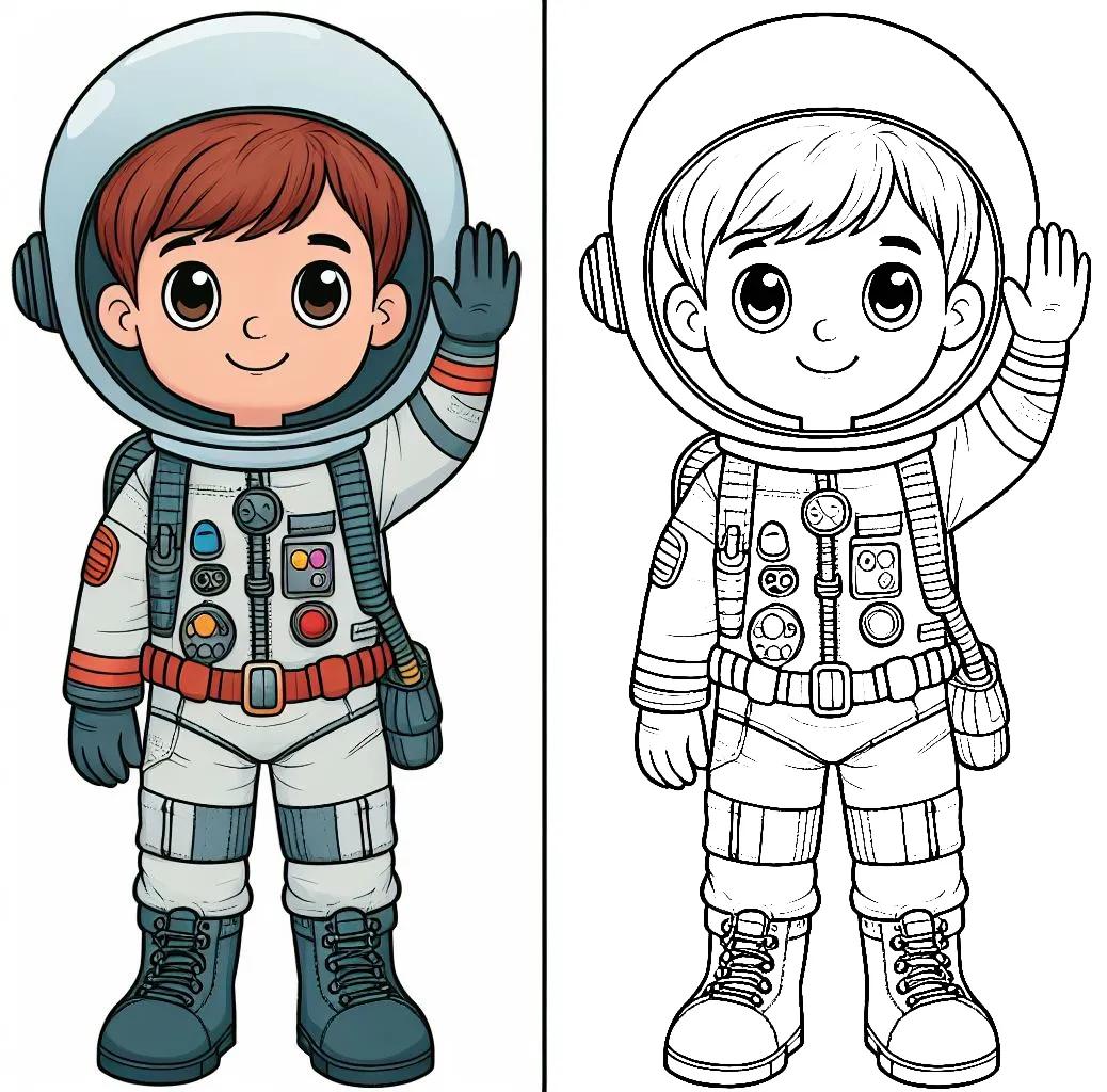 Boy Dressed as Astronaut Waving 🌠👨‍🚀🚀 Coloring Page