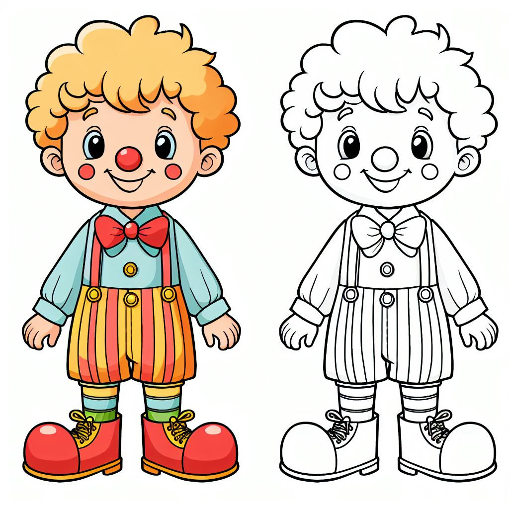 Boy Clown with Red Nose 🤡🎈🎪 Coloring Page