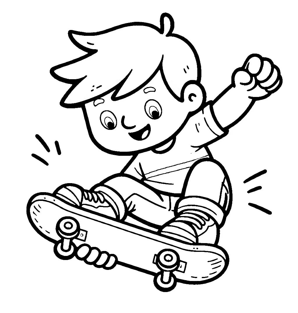 Boy Doing Boneless Trick on Skateboard 🛹🤸‍♂️🏞️ Coloring Page