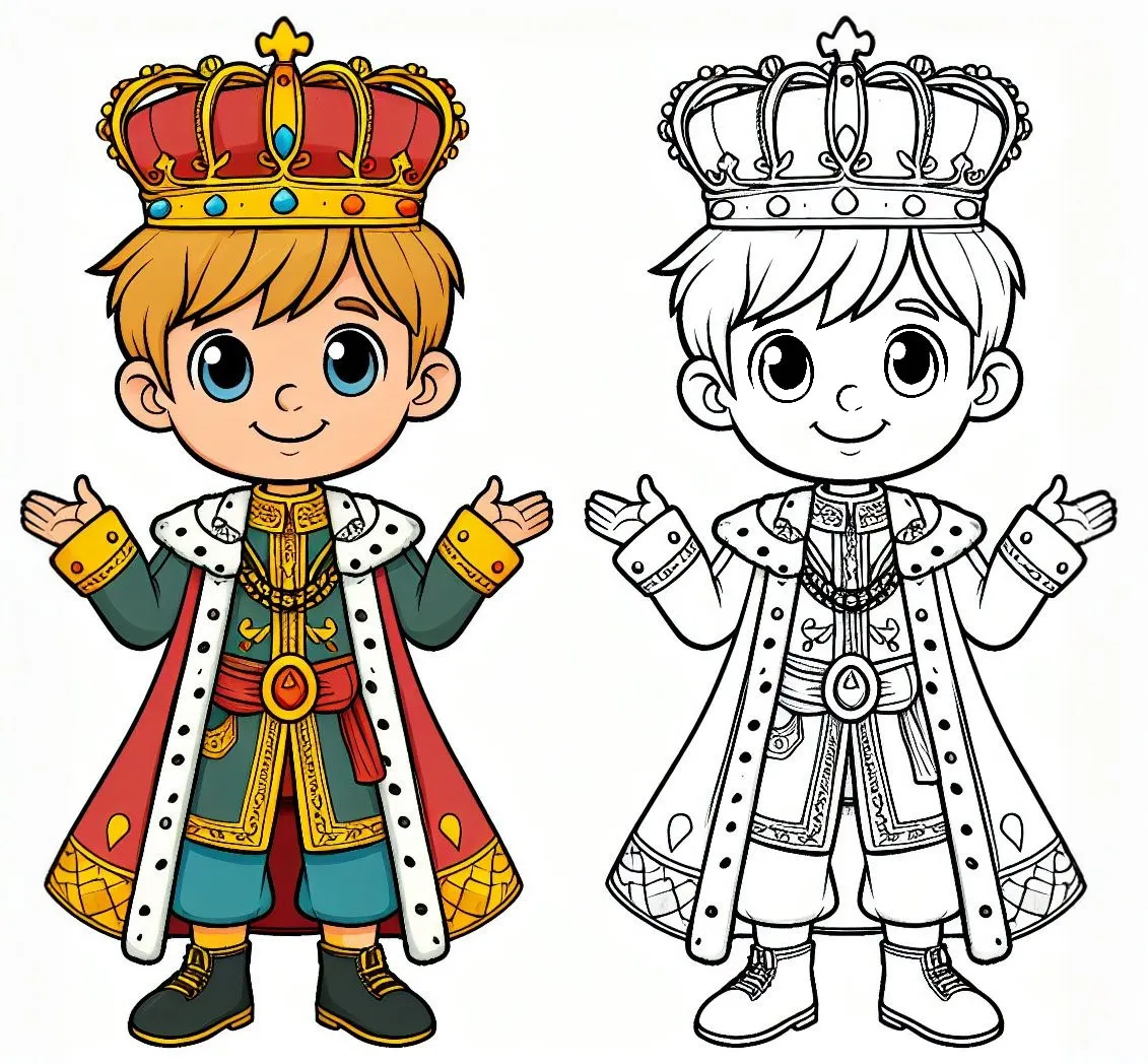Boy Dressed Up as a King for Carnival 👑🎉 Coloring Page