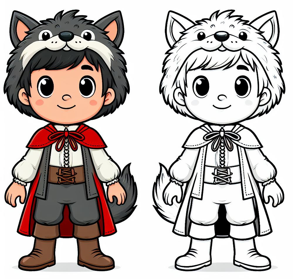 Boy Dressed Up as a Wolf for Carnival 🧒🐺🎉 Coloring Page