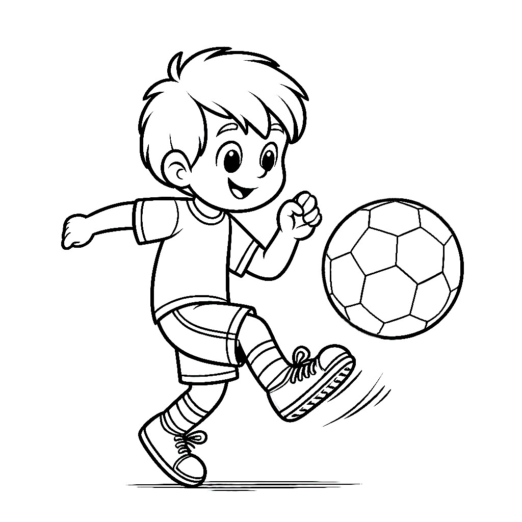 Boy Playing Soccer Football Running ⚽🎉 Coloring Page