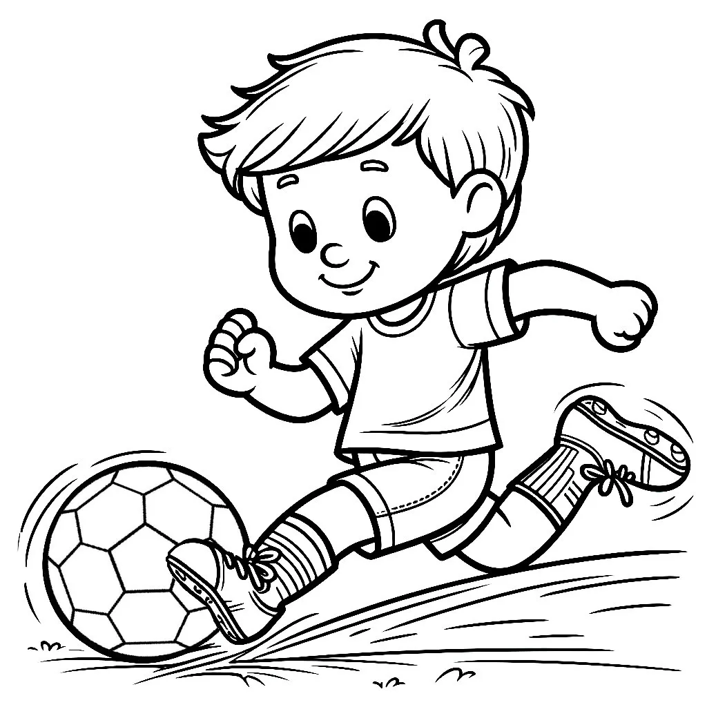 Boy Playing Soccer Football Running ⚽🏃‍♂️ Coloring Page