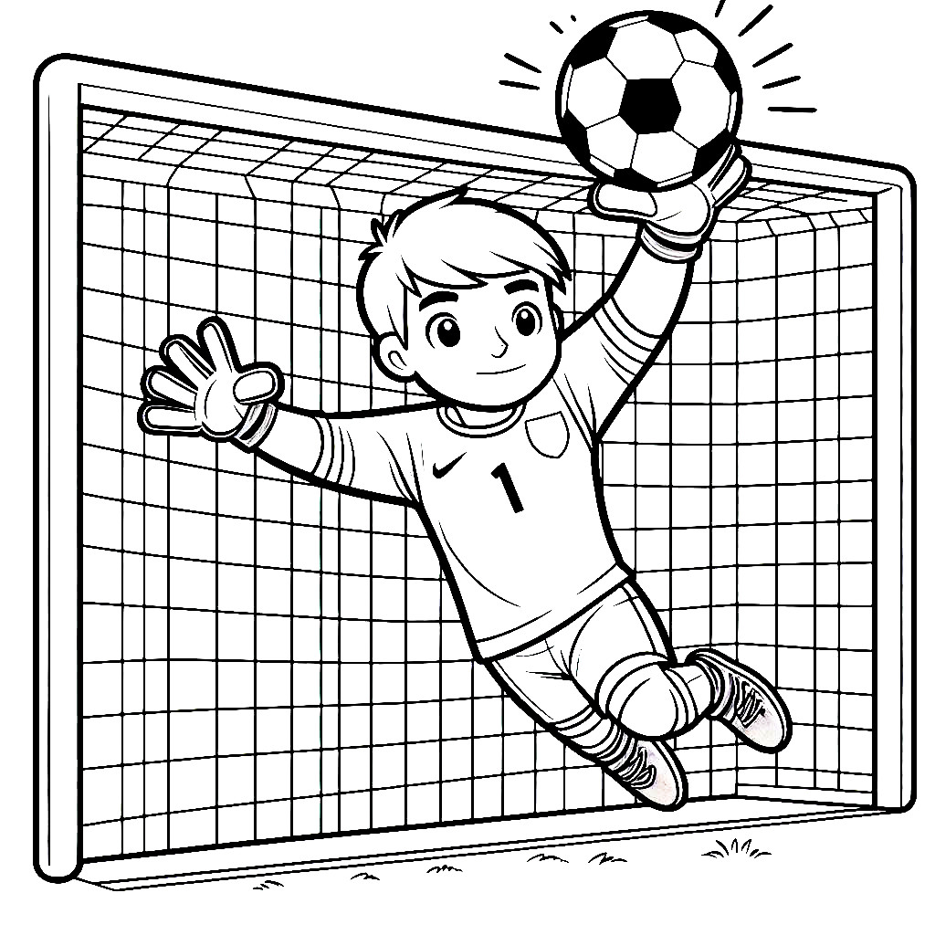 Boy Goalkeeper Number 1 Catching Soccer Ball ⚽🧤 Coloring Page