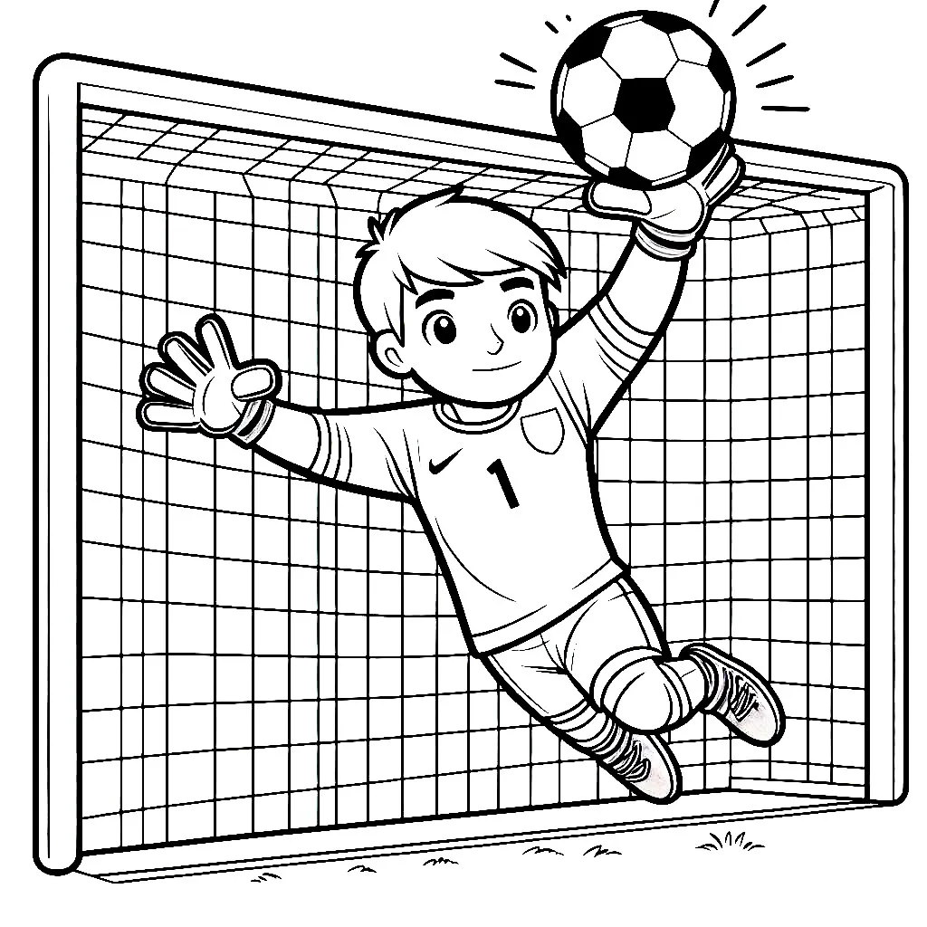 Boy Goalkeeper Number 1 Catching Soccer Ball ⚽🧤 Coloring Page