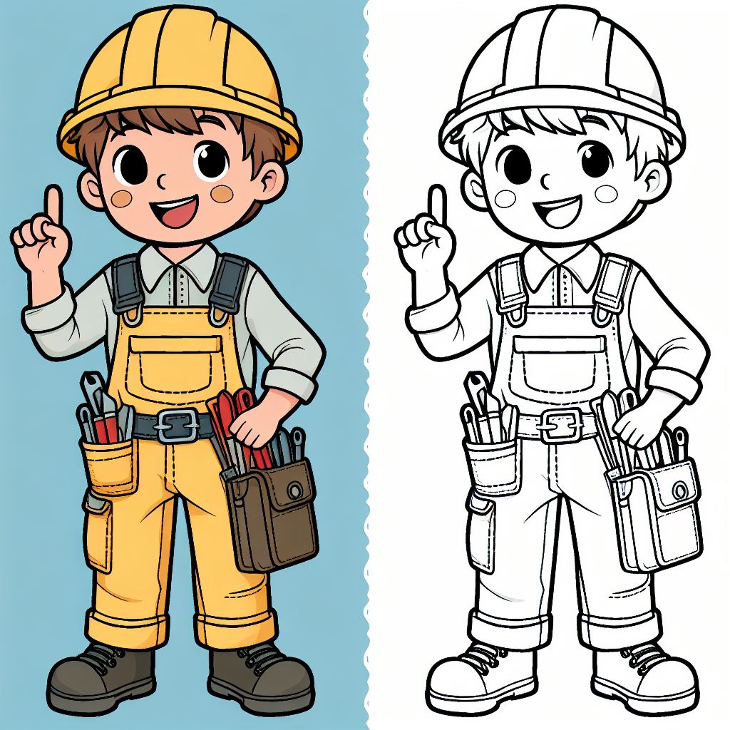 Boy Mechanic Worker Holding Finger Up 🔧👨‍🔧🚗 Coloring Page