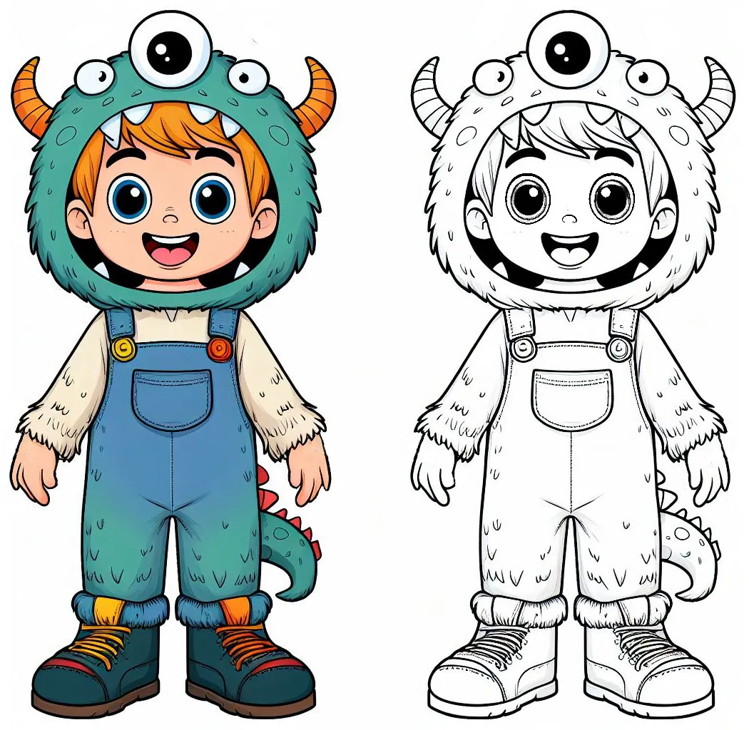 Boy in Monster Suit for Carnival with  Eyes 🎭👹🎉 Coloring Page