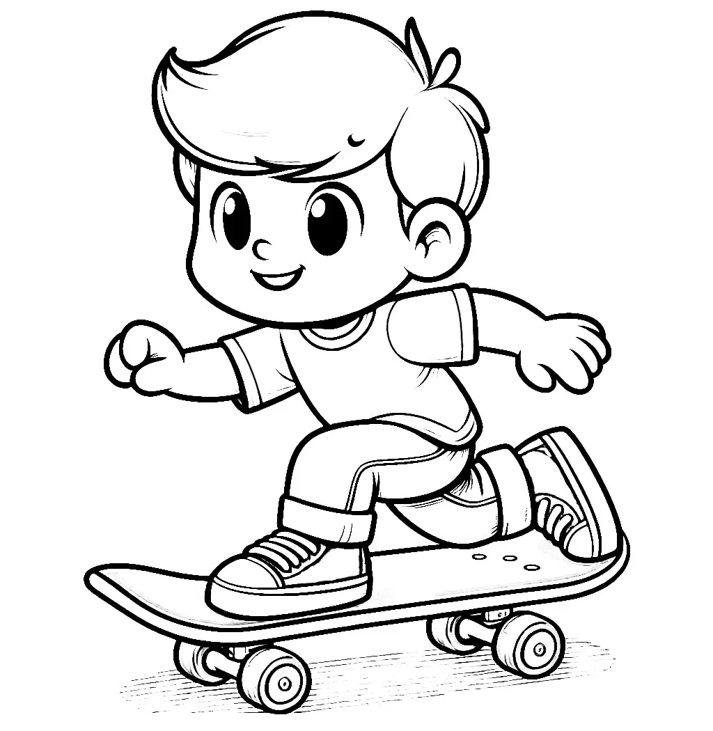 Boy on Skateboard 🛹👦💨 Coloring Page