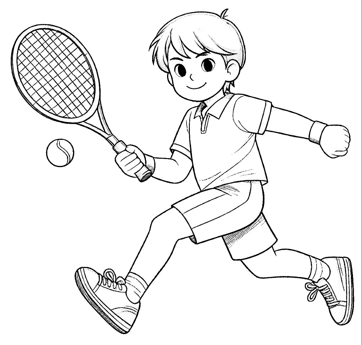Boy Playing Tennis Running for the Ball 🏃‍♂️🎾 Coloring Page