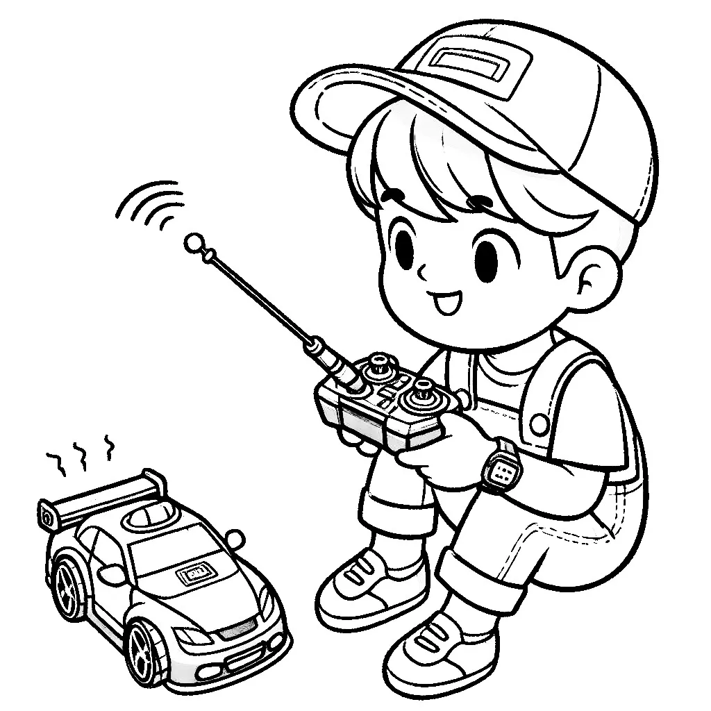 Boy Playing with Remote Control Toy Car 🧒🚗🎮 Coloring Page