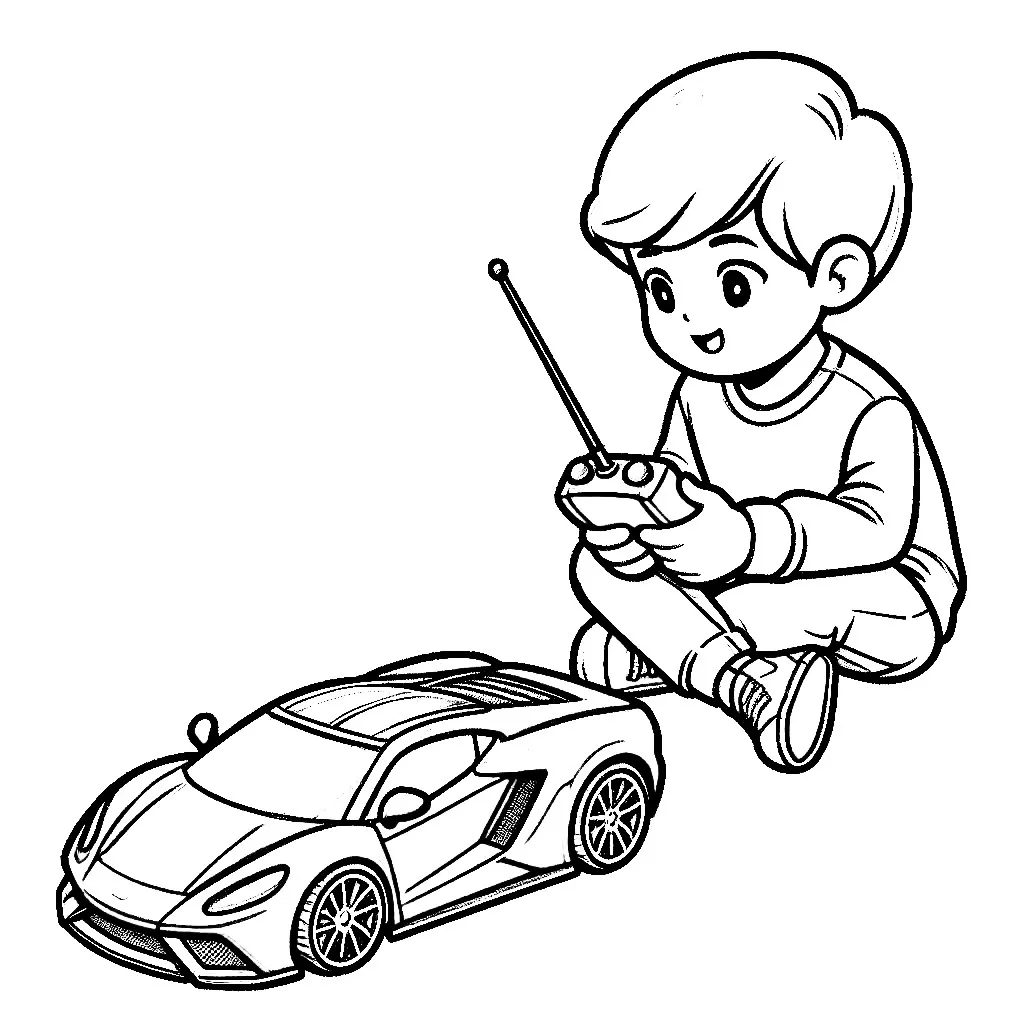Boy Playing Remote Control Toy Sports Car 🧒🏎️ Coloring Page