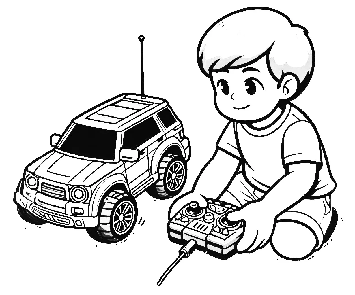 Boy Playing Remote Control Toy SUV Car 🧒🚙 Coloring Page