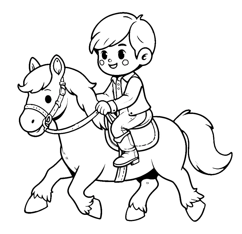 Boy Riding Horse 🐴👦✨ Coloring Page