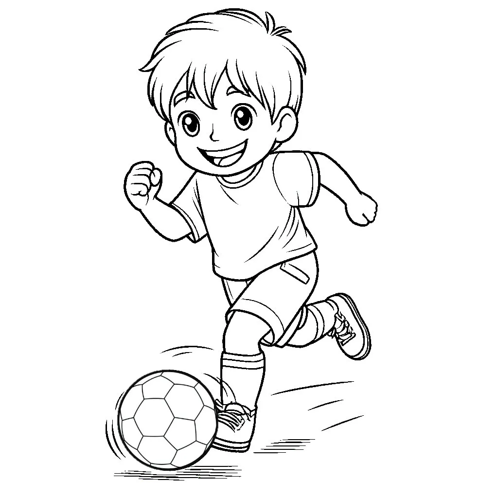 Boy Running with Football ⚽🥅 Coloring Page