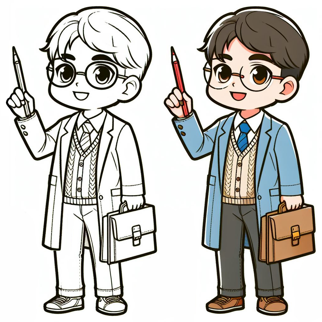 Boy Dressed up as a Teacher 👨‍🏫✏️📚 Coloring Page