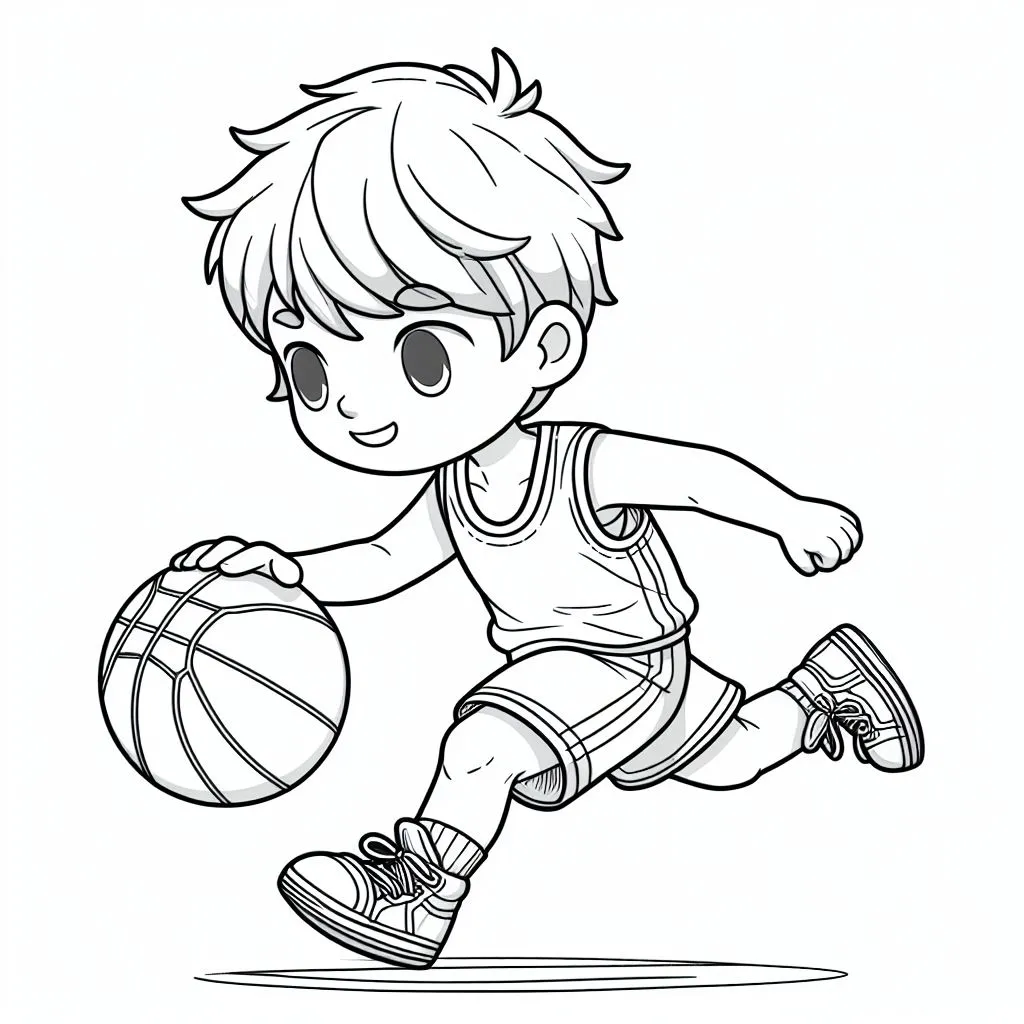 Boy Playing Basketball 👦🏀 Coloring Page
