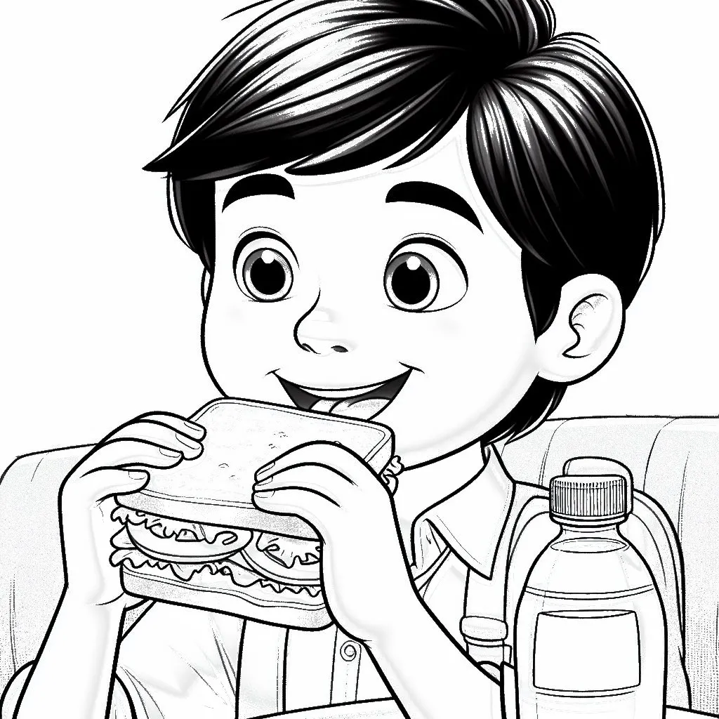 Boy Eating Sandwich 👦🥪 Coloring Page
