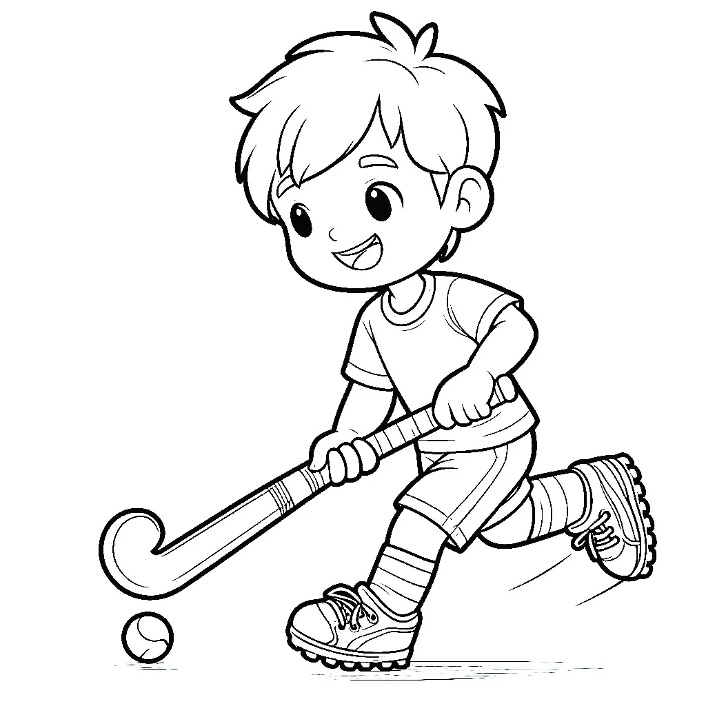 Boy Playing Field Hockey 👦🏑 Coloring Page