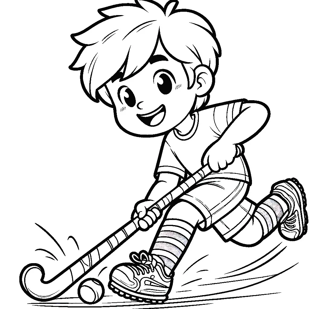Boy Playing Field Hockey 👦🏑 👦🏑 Coloring Page
