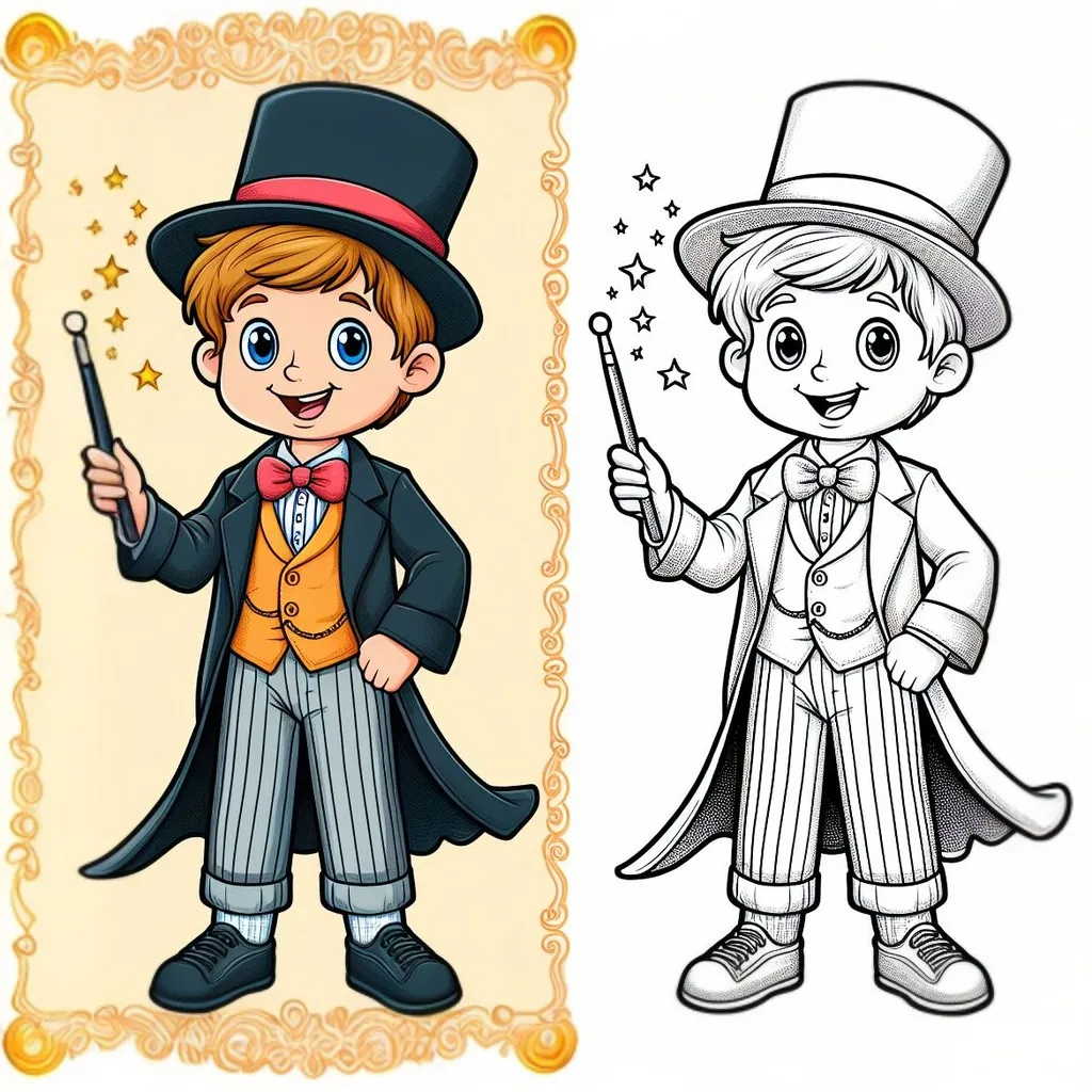 Boy Dressed up as a Magician for Carnival 🎭👦 Coloring Page