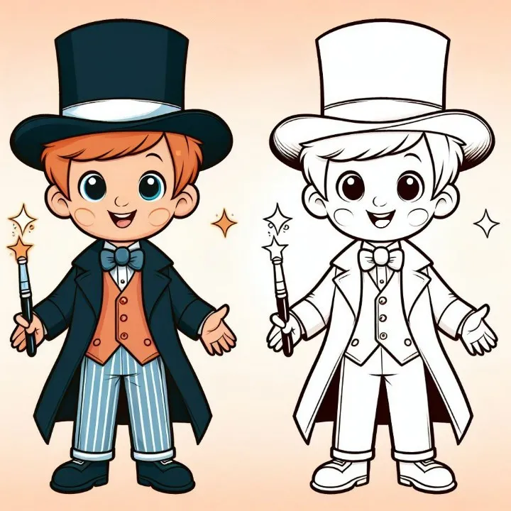 Boy Dressed up as a Magician 👦🎩 Coloring Page