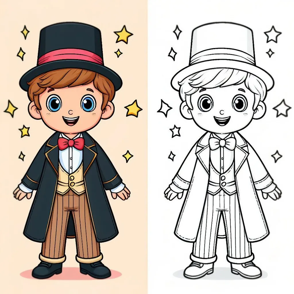 Boy Dressed up as a Magician 👦🎩 Coloring Page